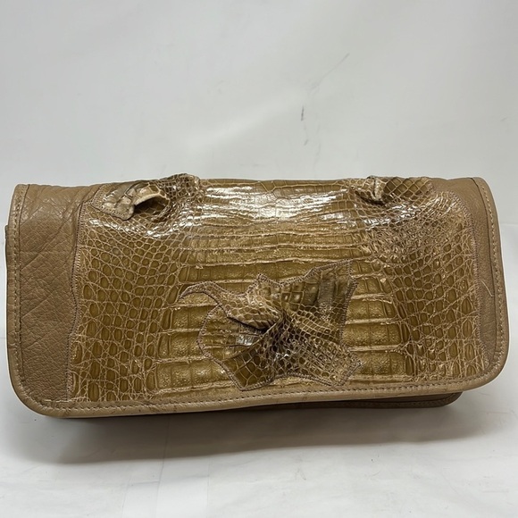 Carlos Falchi Exotic Crocodile Alligator and Leather Snap Envelope Clutch Bag